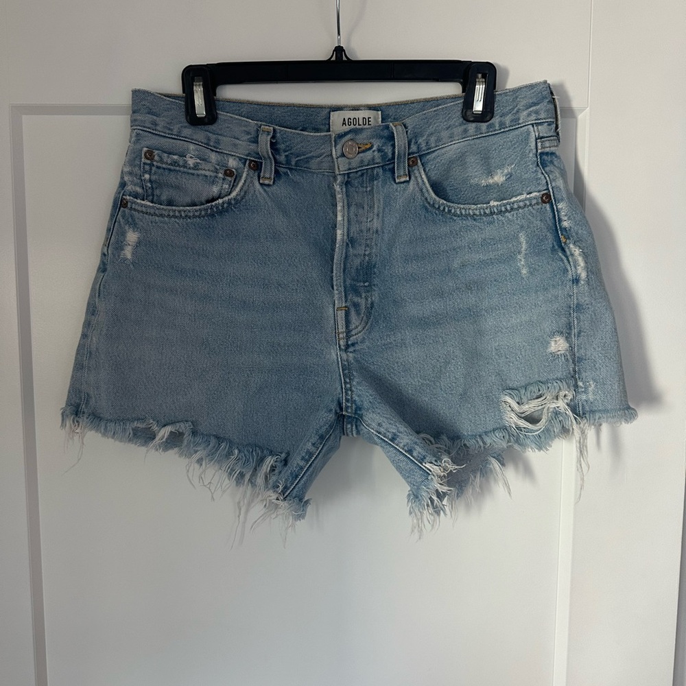 Agolde Blue Jean Shorts Distressed High-Waisted